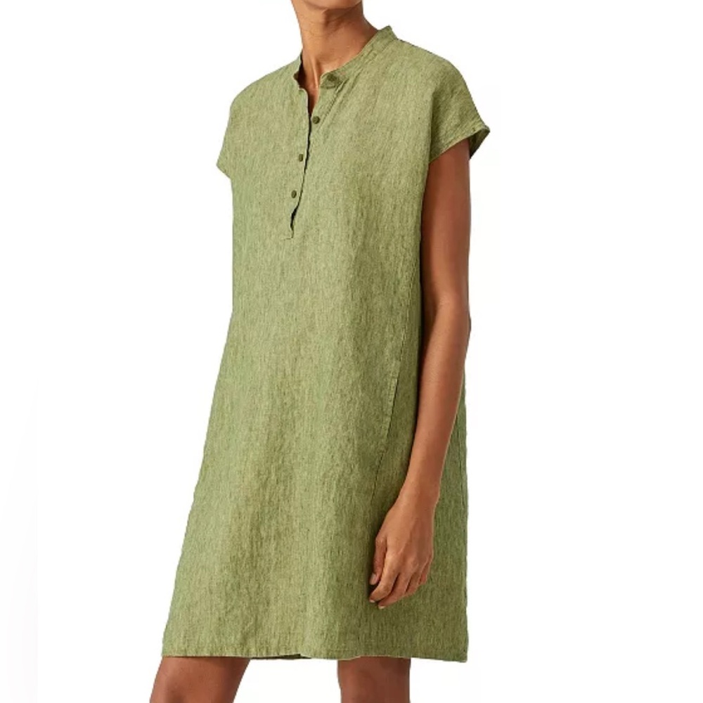 Eileen Fisher Organic Linen Mandarin-Collar Dress